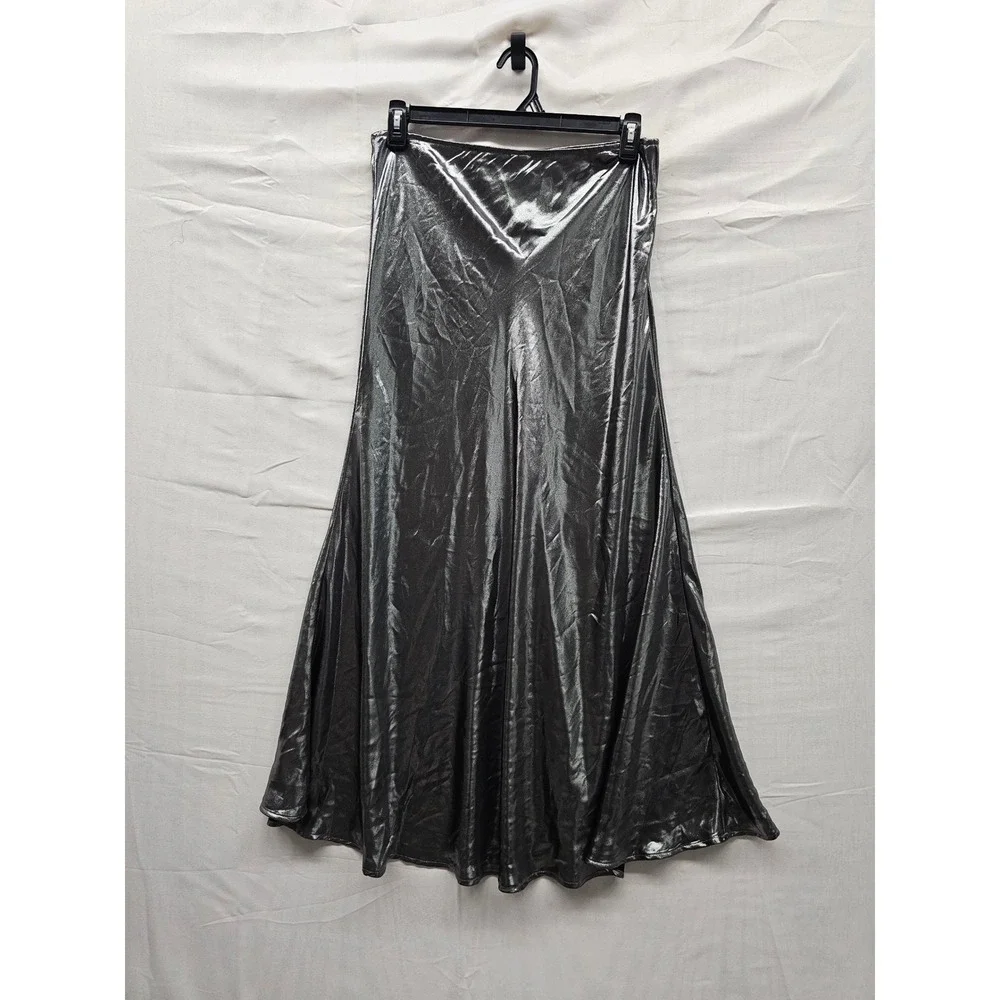Wild Fable Womens Metallic Midi Skirt Silver Polyester Casual Size Medium